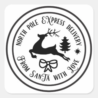 Christmas North Pole Express Delivery Reindeer Square Sticker