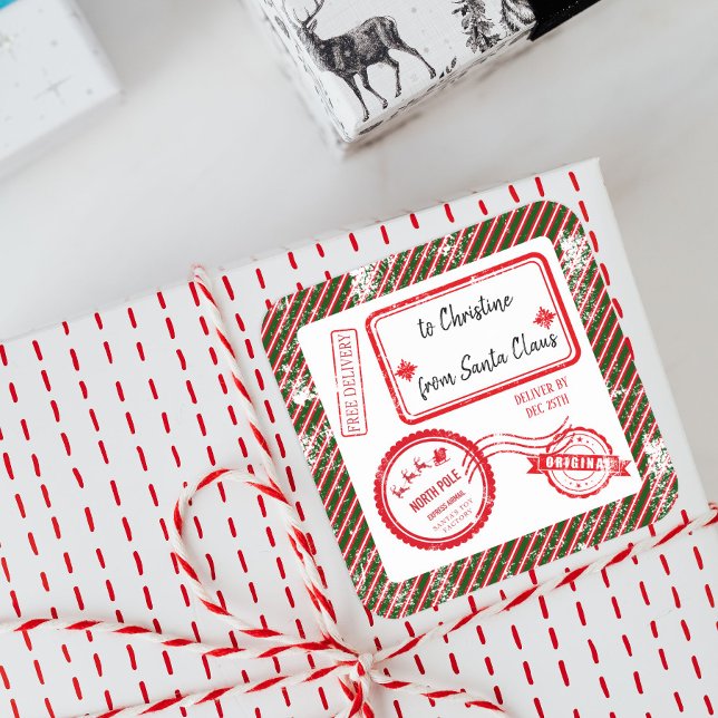 Christmas North Pole Mail Delivery From Santa  Square Sticker (Creator Uploaded)