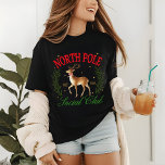 Christmas North Pole Social Club Reindeer Tri-Blend Shirt<br><div class="desc">Christmas North Pole Social Club Reindeer Festive Holiday Tri-Blend Shirt features the text "North Pole Social Club" in modern red and green calligraphy script typography with a festive reindeer surrounded by a floral wreath. Perfect for Christmas gifts, Christmas parties and holiday celebrations, birthdays and more. Created by Evco Studio www.zazzle.com/store/evcostudio...</div>