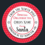 Christmas North Pole Workshop Custom Name Classic Round Sticker<br><div class="desc">Santa's Workshop Elf Inspector # any number and custom kids name. Fun stickers to add to kids gifts!</div>