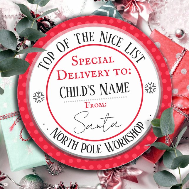 Christmas North Pole Workshop Custom Name Classic Round Sticker (Creator Uploaded)