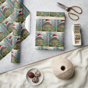 Christmas Northern Pike Fish with Santa Hat Wrapping Paper