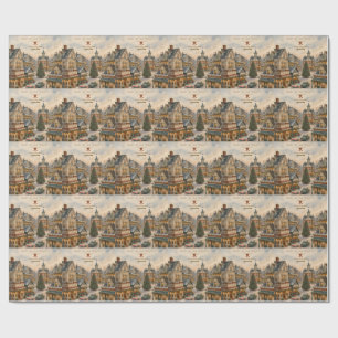 Christmas, Nostalgic Small Town Holiday Street Wrapping Paper