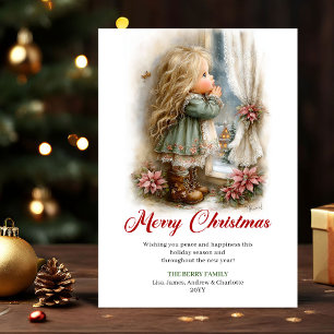 Christmas Note Cute Little Girl Winter Scene Desig Holiday Card
