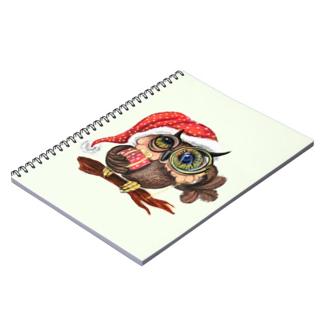 Christmas Notebook Baby Owl In Hat with Gifts (Left Side)