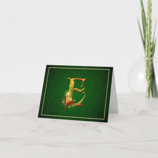 Christmas Notecard glowing lit candles initial E (Front)