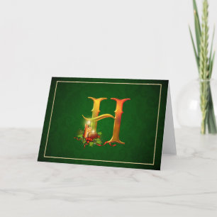 Christmas Notecard glowing lit candles initial H
