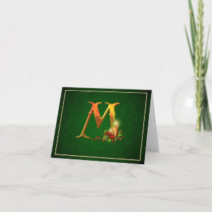Christmas Notecard glowing lit candles initial M