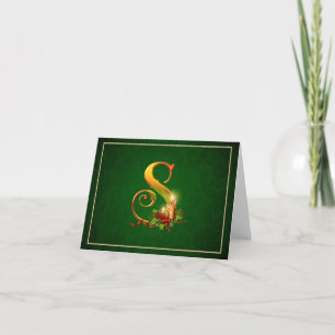 Christmas Notecard glowing lit candles initial S