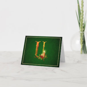 Christmas Notecard glowing lit candles initial U