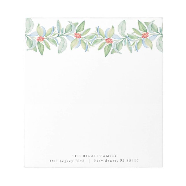 Christmas Notepads Watercolor Red & Green Berries (Front)