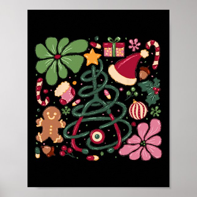 Christmas Nurse Boho Flower Stethoscope Nursing Xm Poster (Front)