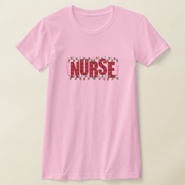 Christmas Nurse Christmas Lights Design T-Shirt (Laydown)