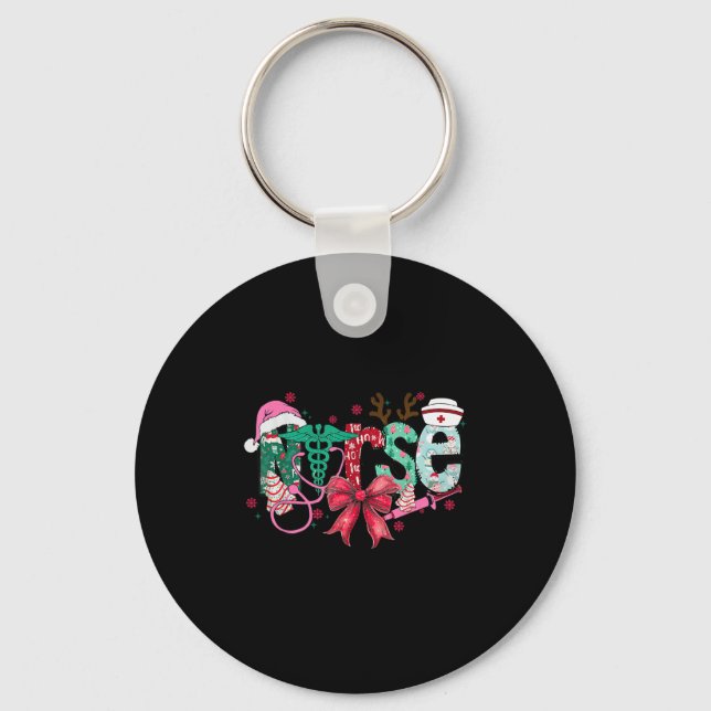 Christmas Nurse Coquette Bow Stethoscope Er Rn Icu Key Ring (Front)