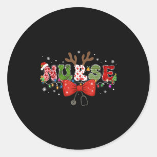 Christmas Nurse Coquette Bow Stethoscope Reindeer  Classic Round Sticker