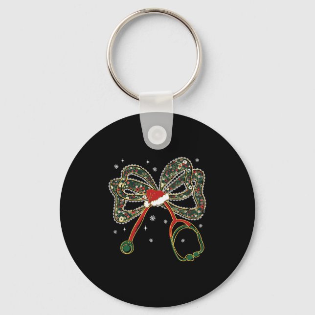 Christmas Nurse Coquette Bow Stethoscope Xmas Sant Key Ring (Front)