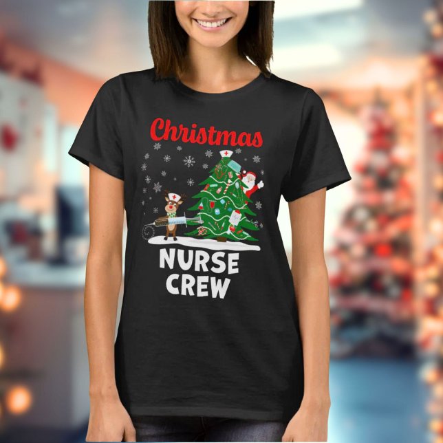 Christmas Nurse Crew with Santa and Reindeer T-Shirt (Creator Uploaded)