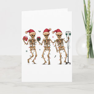 Christmas Nurse Dancing Skeletons Santa Hat Xmas Card