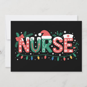 Christmas Nurse Santa Hat Stethoscope Bow Lights Invitation