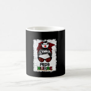 Christmas Nurse Squad Love Peds Santa Messy Bun Bl Coffee Mug