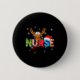 Christmas Nurse Stethoscope Santa Hat Reindeer Xma 6 Cm Round Badge