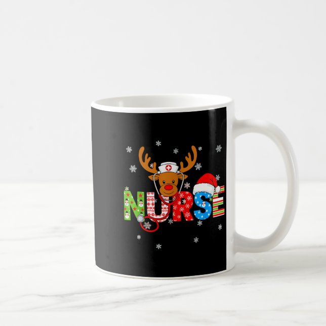 Christmas Nurse Stethoscope Santa Hat Reindeer Xma Coffee Mug (Right)