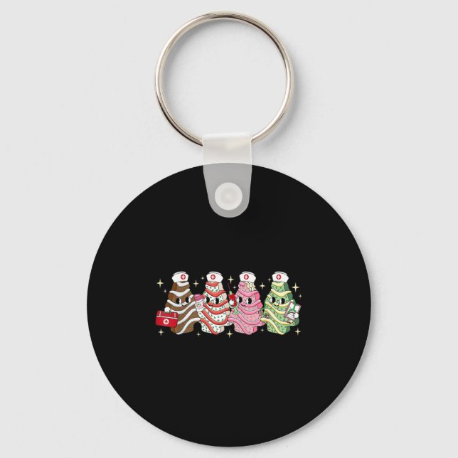 Christmas Nurse Tree Cake Emergency Christmas Rn E Key Ring (Front)