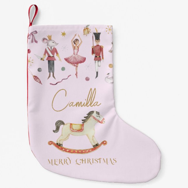 Christmas Nutcracker Ballerina Rocking Horse Kids Small Christmas Stocking (Front)