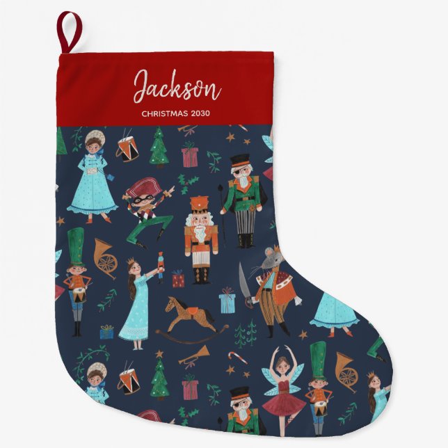 Christmas Nutcracker ballet blue Large Christmas Stocking (Front)