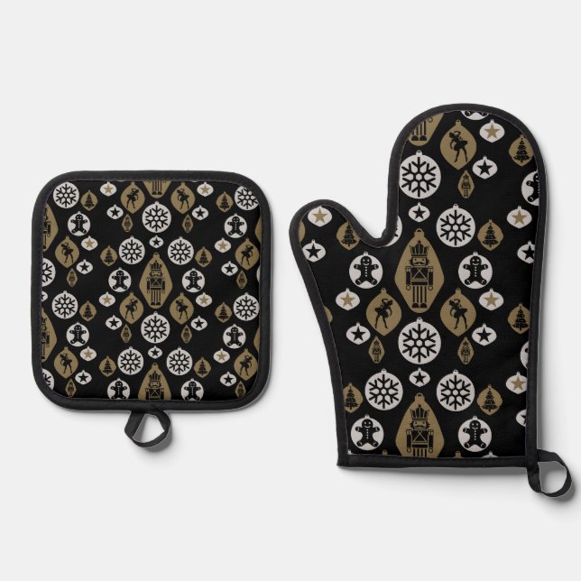 Christmas Nutcracker Baubles Oven Mitt & Pot Holder Set (Front)