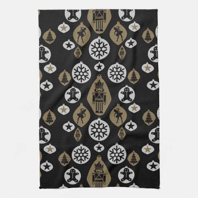 Christmas Nutcracker Baubles Tea Towel (Vertical)