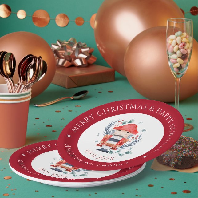 Christmas nutcracker composition red border paper  plate (Multi)