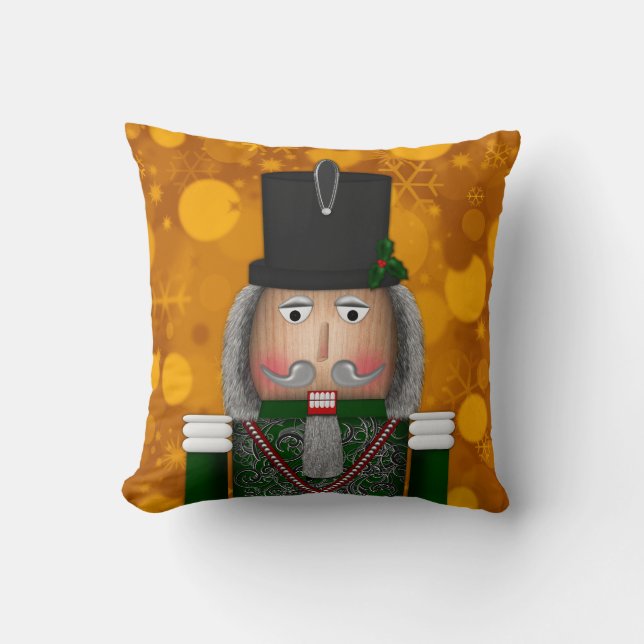 Christmas Nutcracker Face, Green-Square Pillow (Front)