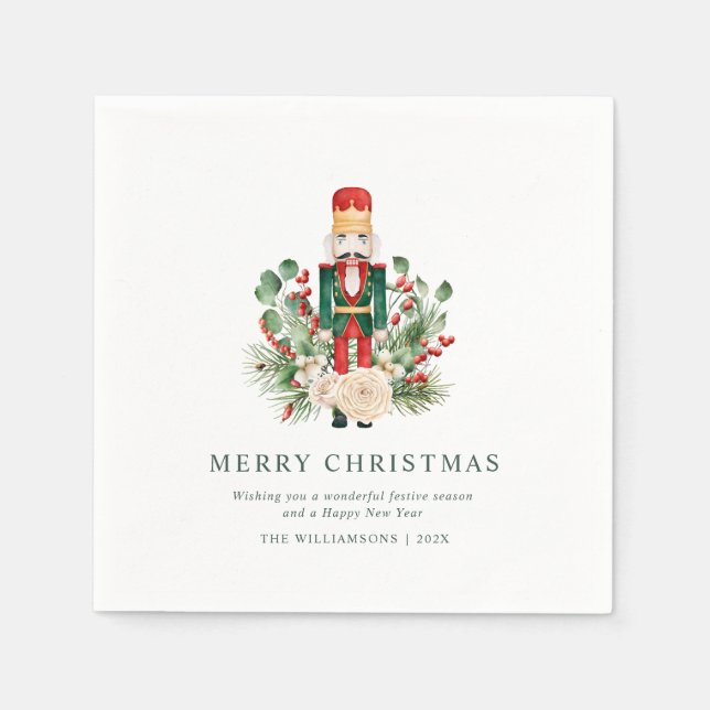 Christmas Nutcracker Family Name Custom Holidays Napkin (Front)