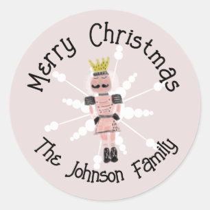 Christmas Nutcracker Handdrawn Pink Soldier Doodle Classic Round Sticker
