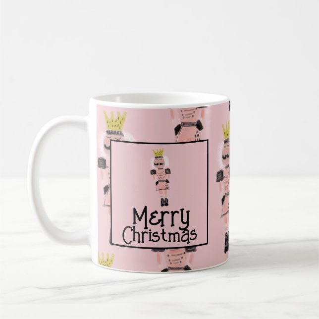 Christmas Nutcracker Handdrawn Pink Soldier Doodle Coffee Mug (Left)