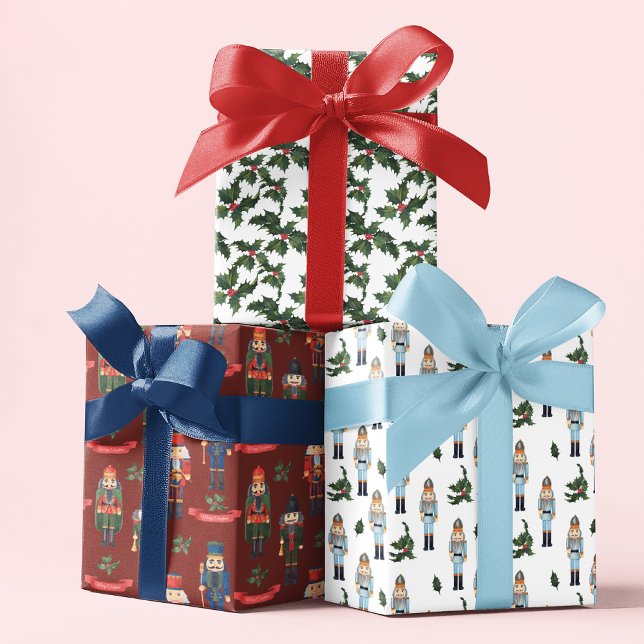Christmas Nutcracker Holly Festive Patterns Wrapping Paper Sheet (Creator Uploaded)
