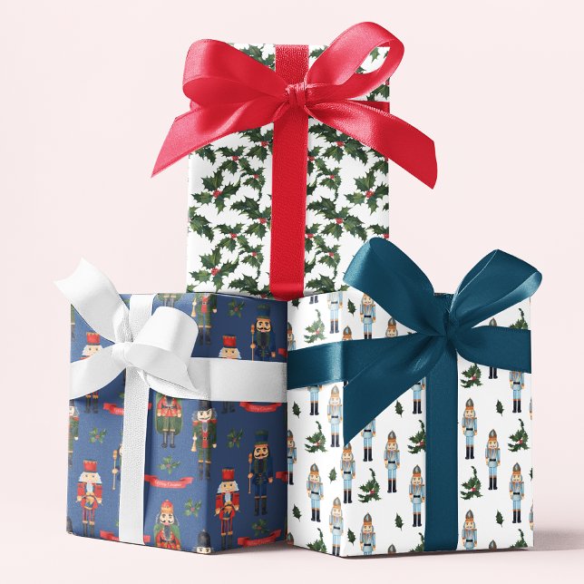Christmas Nutcracker Holly Festive Patterns Wrapping Paper Sheet (Creator Uploaded)