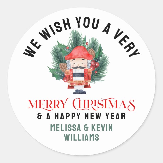 Christmas Nutcracker, Merry Christmas typography Classic Round Sticker (Front)