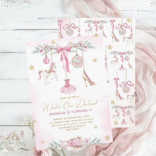 Christmas Nutcracker One DerLand pink ballet baby Invitation
