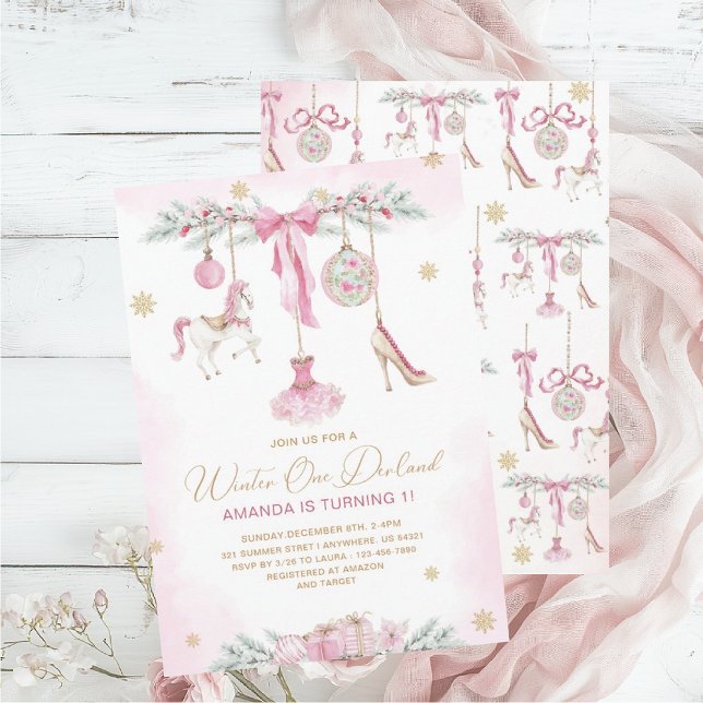 Christmas Nutcracker One DerLand pink ballet baby  Invitation (Creator Uploaded)