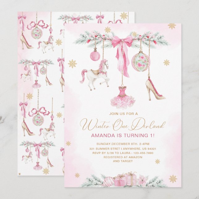 Christmas Nutcracker One DerLand pink ballet baby  Invitation (Front/Back)