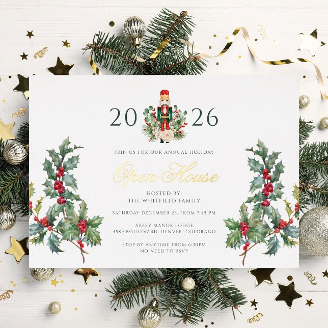 Christmas Nutcracker Open House Holiday (Christmas Nutcracker Open House Holiday Gold Foil Invitation)