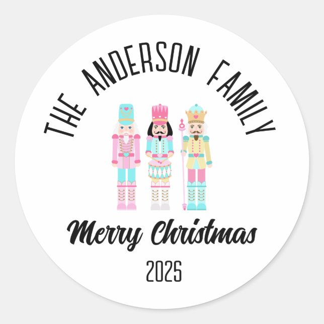 Christmas Nutcracker Pastel Personalized Name Classic Round Sticker (Front)