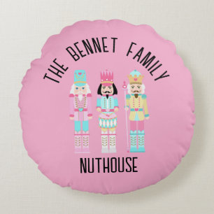 Christmas Nutcracker Pastel Personalized Name Round Cushion