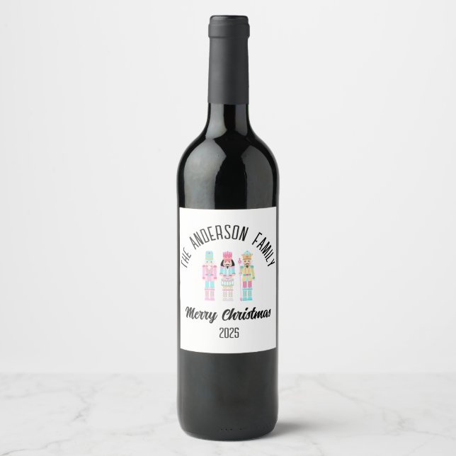 Christmas Nutcracker Pastel Personalized Name Wine Label (Front)