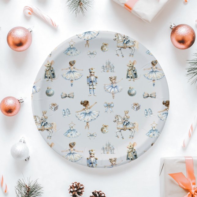 Christmas Nutcracker Pattern Watercolor Paper Plate (Creator Uploaded)