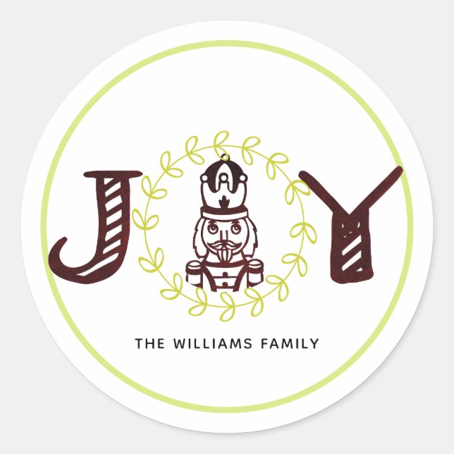 Christmas Nutcracker Personalised Joy Classic Round Sticker (Front)