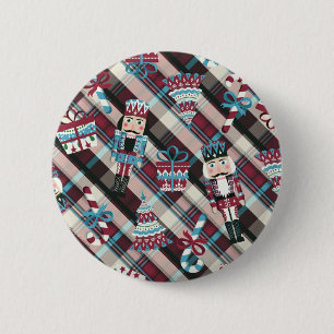 Christmas Nutcracker Plaid Blue Burgundy 6 Cm Round Badge