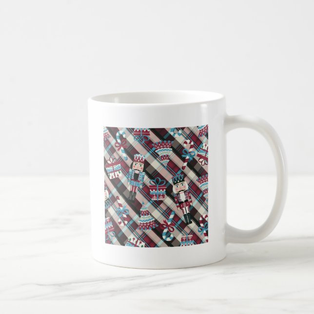 Christmas Nutcracker Plaid Blue Burgundy Coffee Mug (Right)
